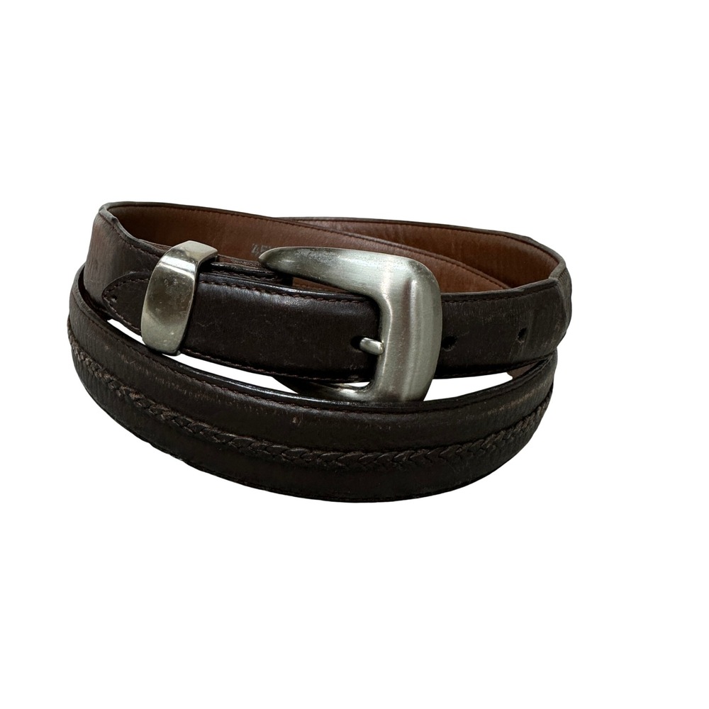 Orvis Mens Brown Leather Belt Silver Buckle Size 40 Vintage 1996 45XR Mahogany
